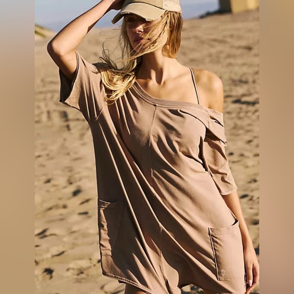 Free People HotShot Romper Mocha Latte Medium NWT
